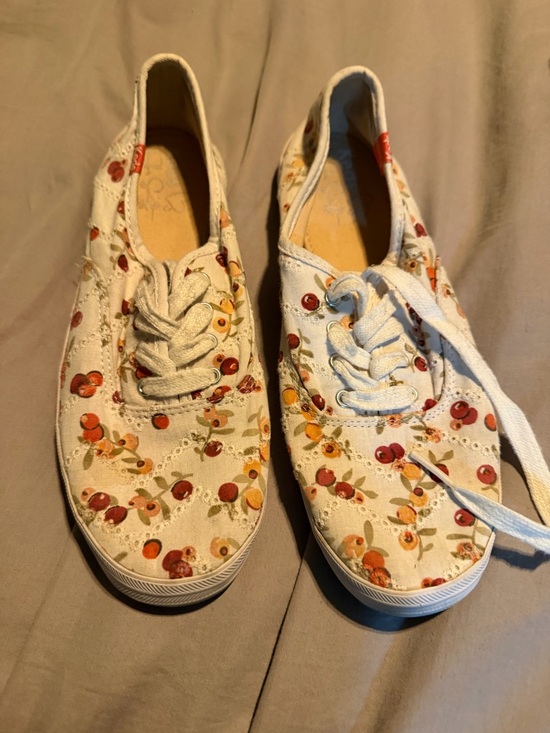 Keds Shoes - Taylor Swift Keds White Canvas Sneakers with Red and Orange Cherry Print